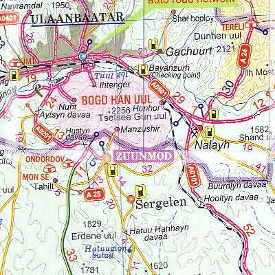Strassenkarte Mongolei Lateinische Beschriftung