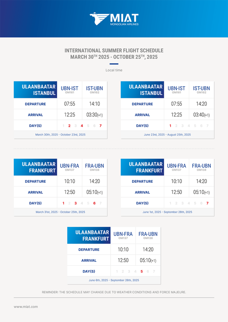 Steppenfuchs Reisen - MIAT Flugplan